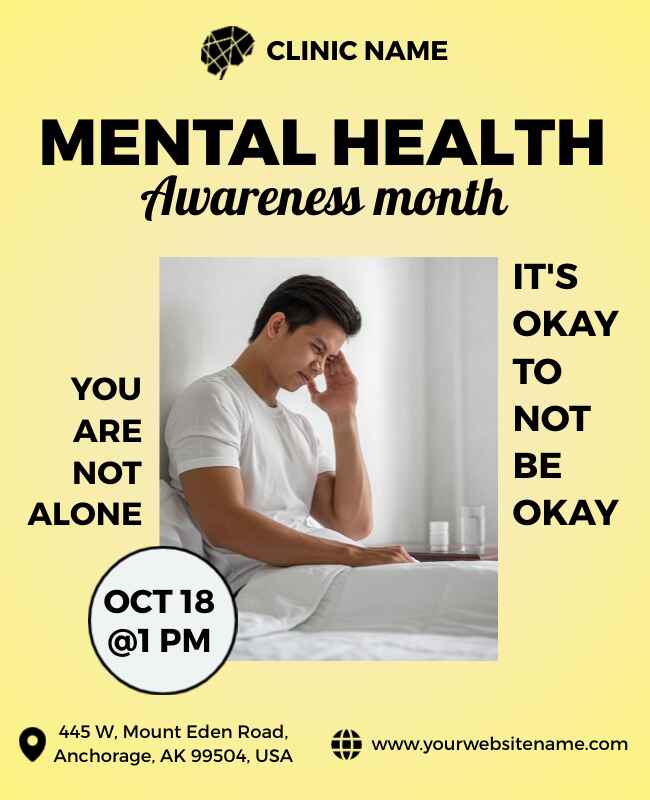 Mental health awareness month flyer template emphasizing community activities.