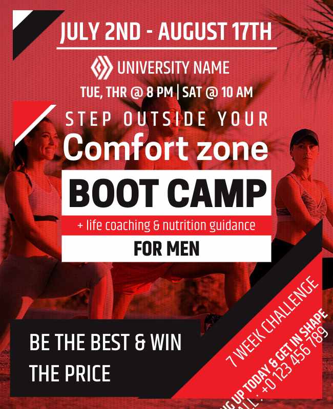 Vibrant colors like yellow and red create energy, making your bootcamp flyer stand out.