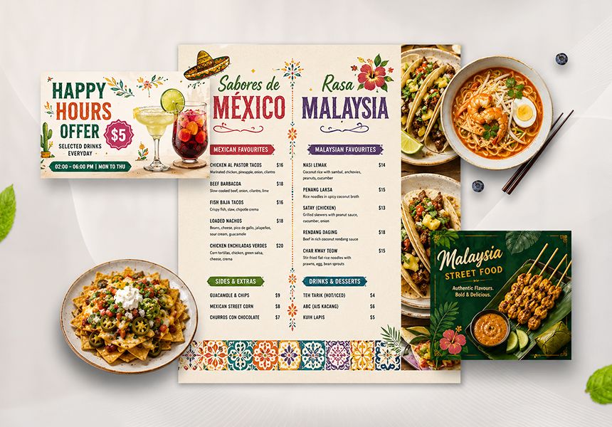 mexico and malaysia menu maker
