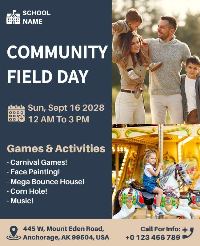 Vibrant flyer highlighting fun activities, games, and togetherness for the community