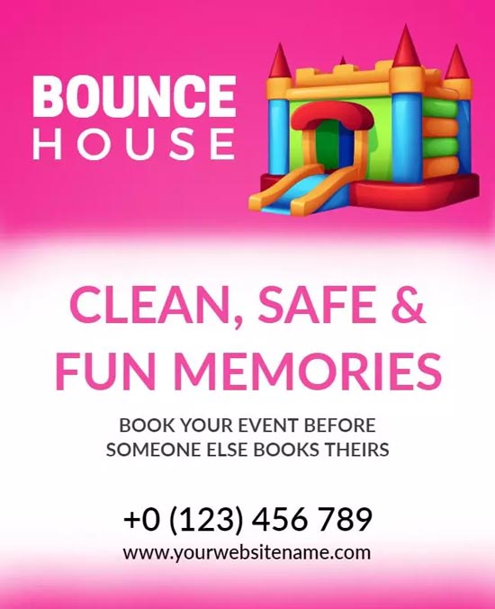 Minimalistic Bounce House Rental Flyer with Bold Text and Clear Call to Action