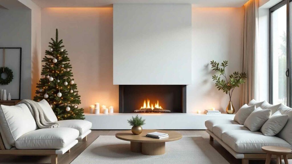 Minimal Modern Living Room With Fireplace Background