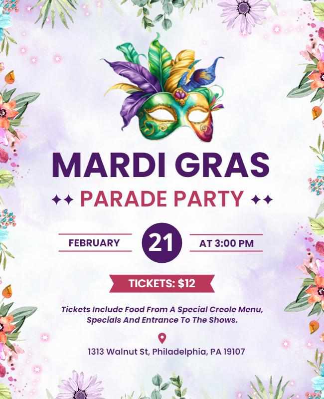 Minimalist Flyer for Mardi Gras Parade Celebrations