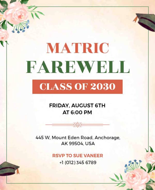 Minimalist farewell flyer featuring clean design with essential event details