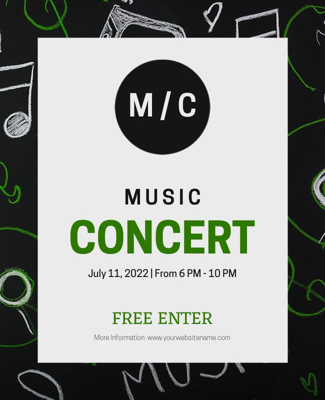 Minimalist flyer for a music concert, featuring clean lines and bold typography.