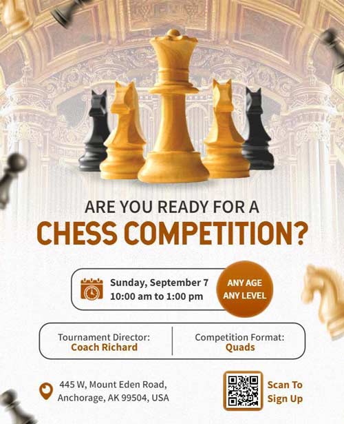 Modern Chess Competition QR Code Flyer Featuring Sleek and Interactive Design