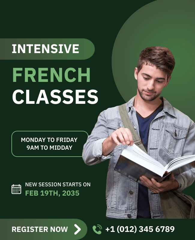 French class flyer with a modern design showcasing language learning opportunities.