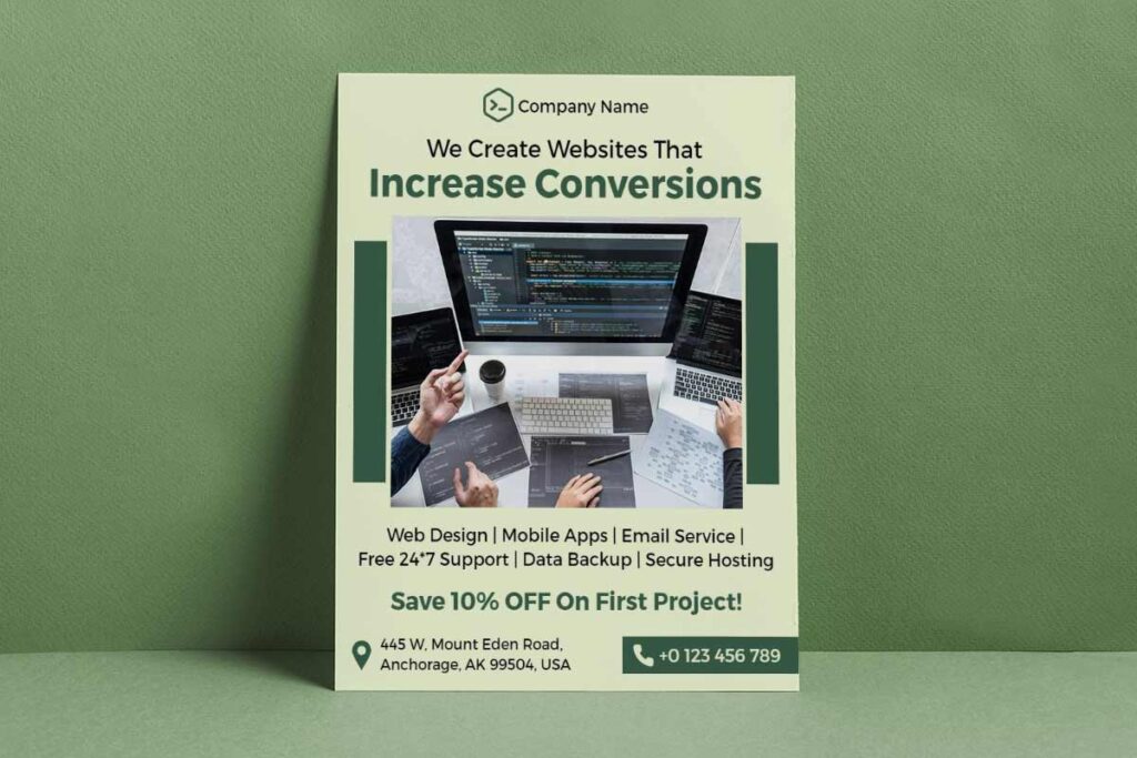Modern Green Tech Website Development Services Flyer Template