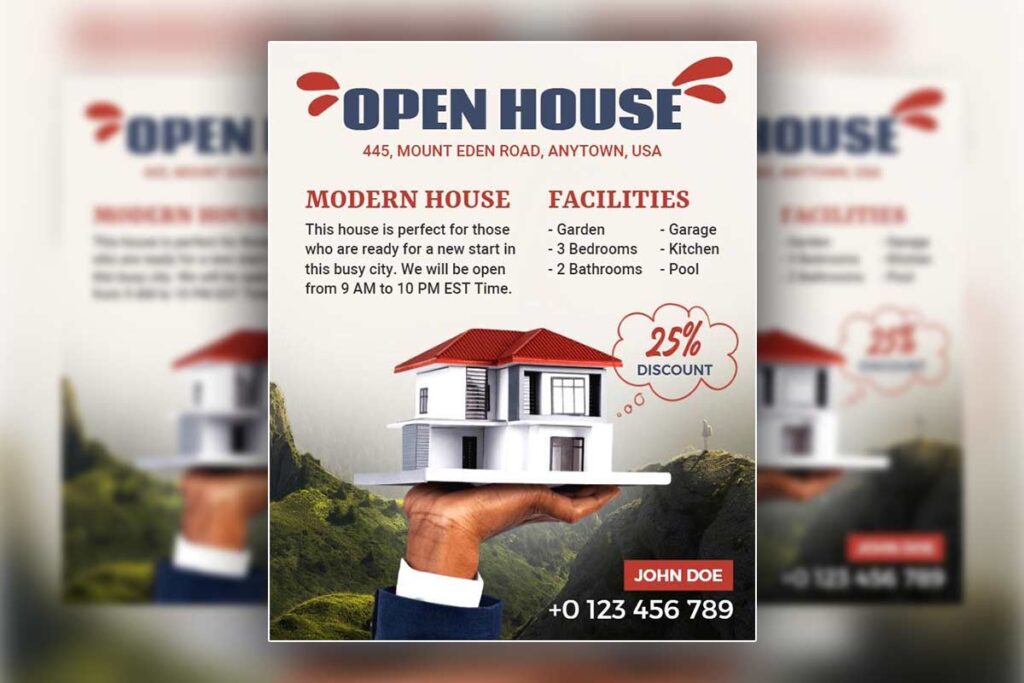 Modern House Open House with Discount Flyer Template