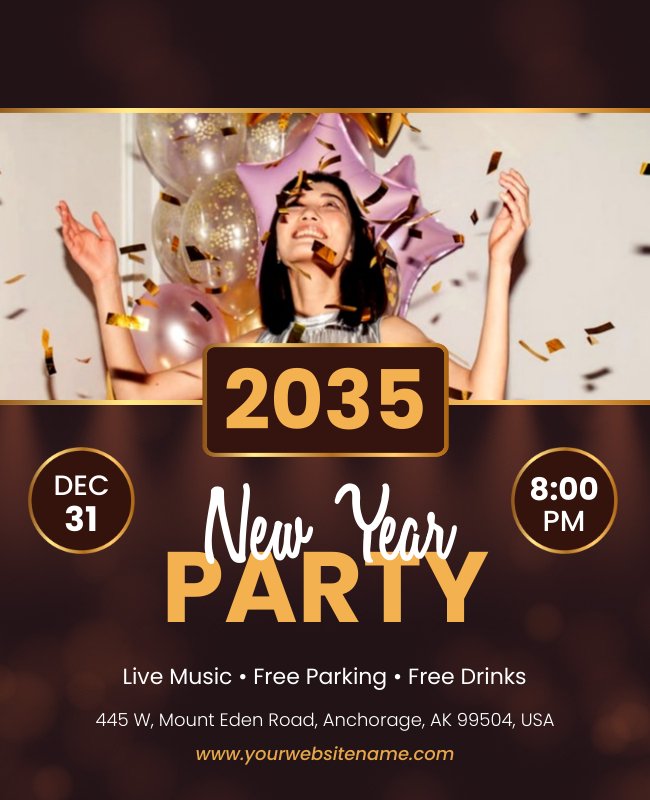 Chic Vogue New Year's Party Flyer with elegant design and bold fonts for a stylish celebration