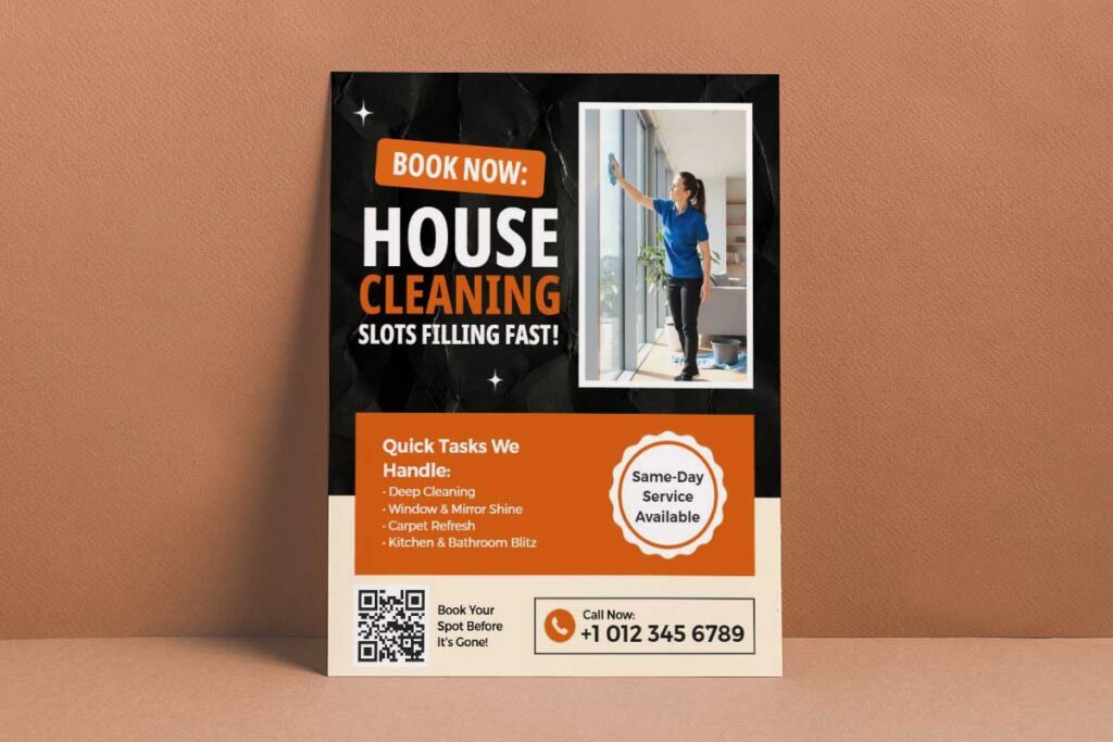 Modern Orange House Cleaning Service Promotion Flyer Template