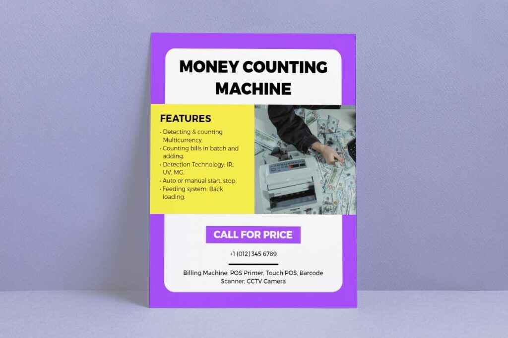 Modern Purple Money Counting Machine Features Flyer Template