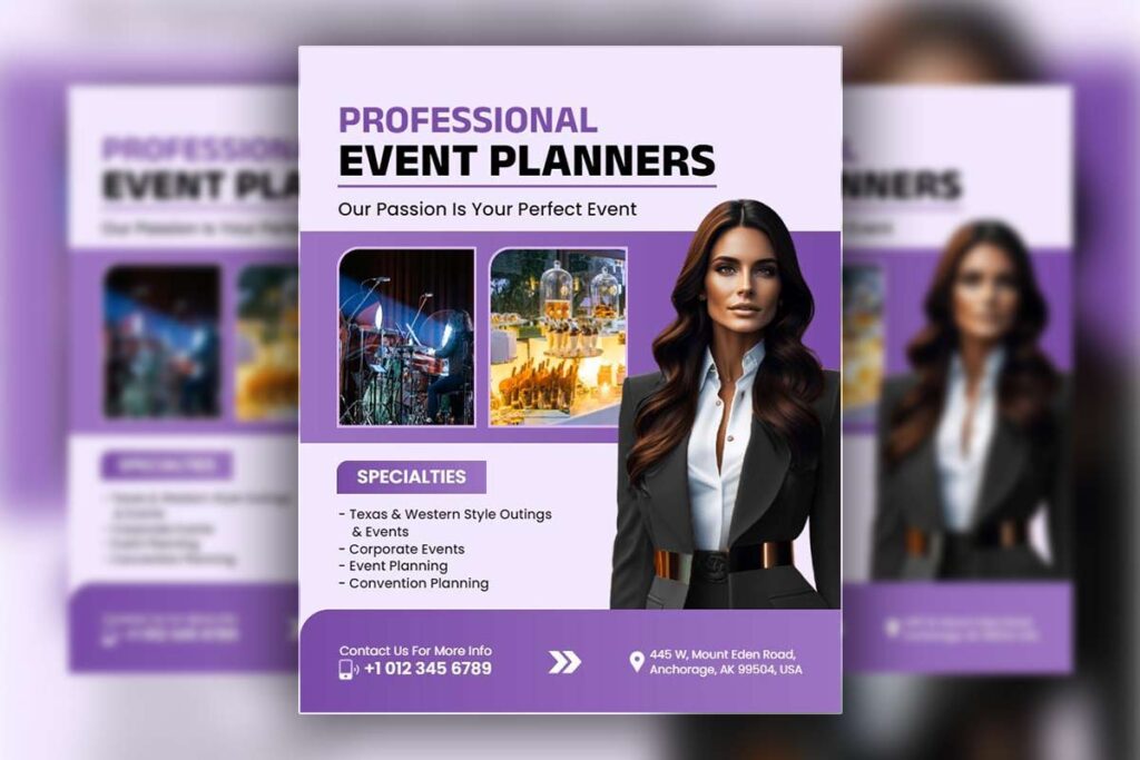 Modern Purple Professional Event Planners Services Flyer Template