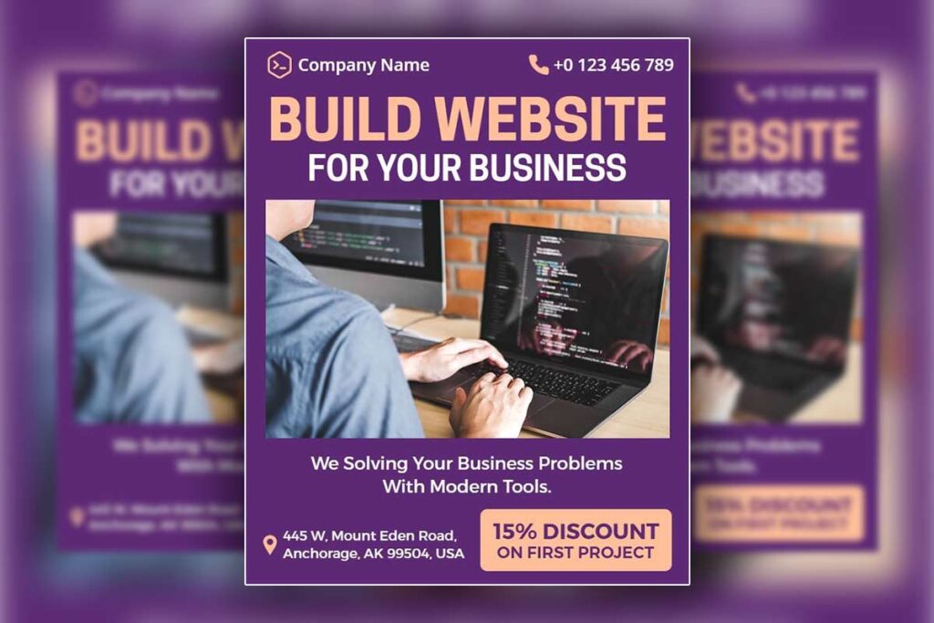 Modern Purple Website Development Services Flyer Template