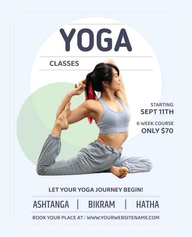 Yoga class flyer featuring a modern and calming aesthetic.