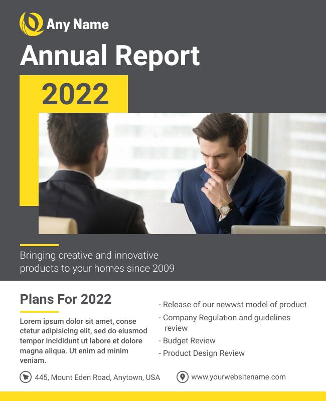 Annual report flyer highlighting company achievements and milestones for internal presentations or stakeholder meetings.