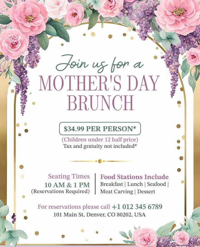 mother's day brunch invitation flyer with elegant design