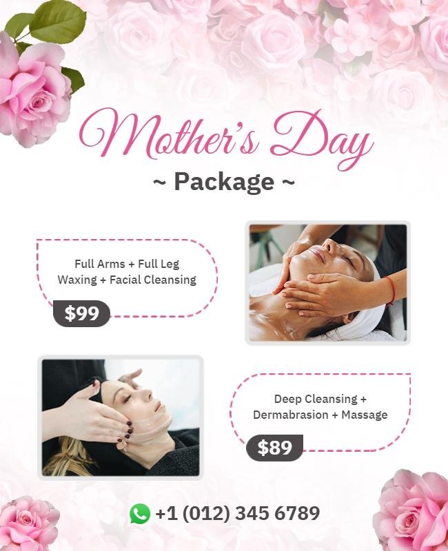 mother's day wellness and spa flyer promoting relaxation packages.