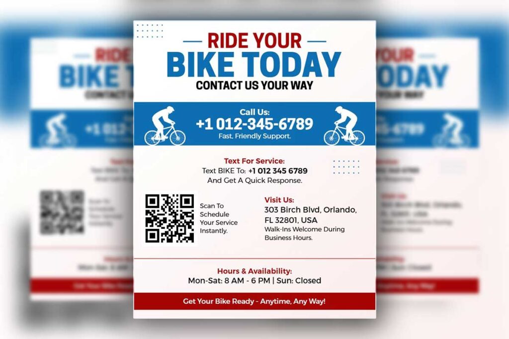 Interactive QR Code Bike Service Advertisement Flyer Template