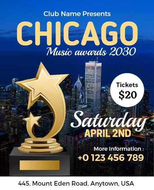 Music Competition Awards Event Flyer Showcasing Performers and Prize Highlights