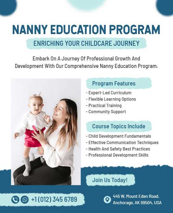 Call to Action Nanny Education Program Flyer Featuring Clear Design and Details