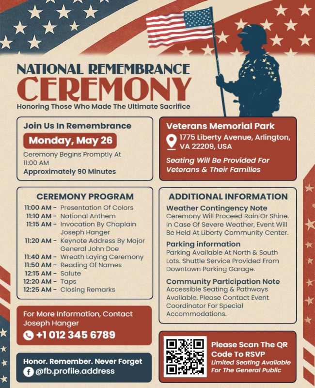 national remembrance ceremony memorial day flyer template
