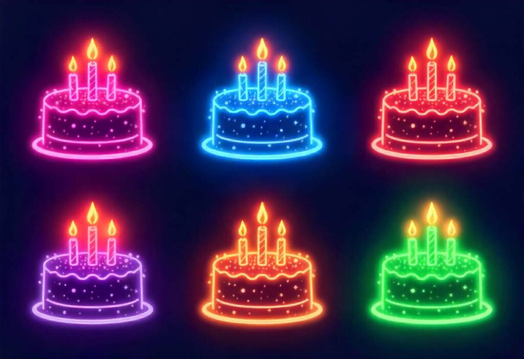 Neon Birthday Cake Icons
