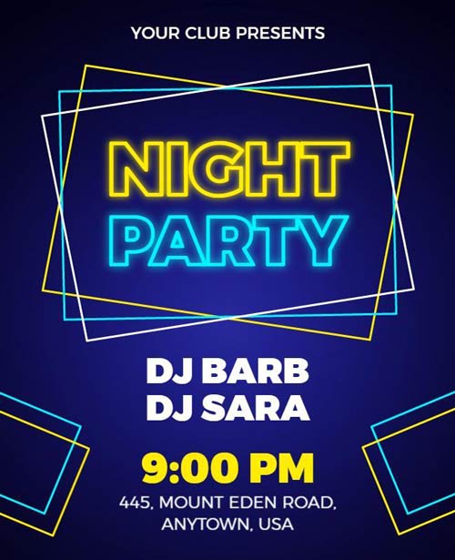 Vibrant Party Flyer Featuring Bold Neon Typography 