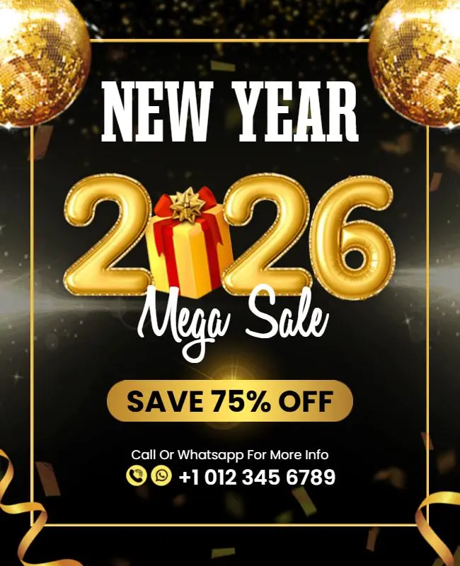 new year 2026 mega sale promotional poster