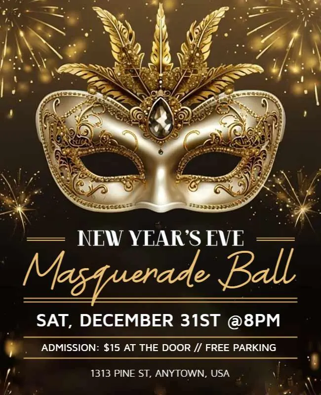 new years eve masquerade ball event poster