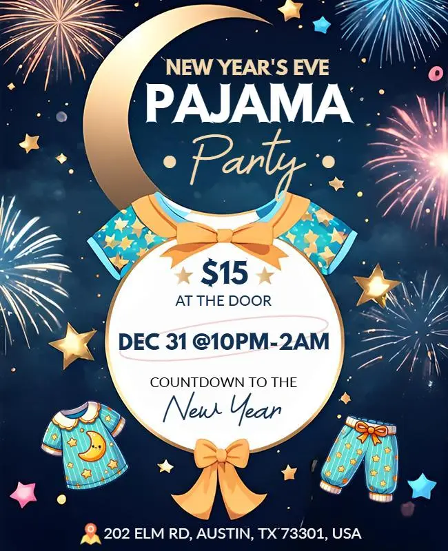 new years eve pajama party poster stylistic fusion