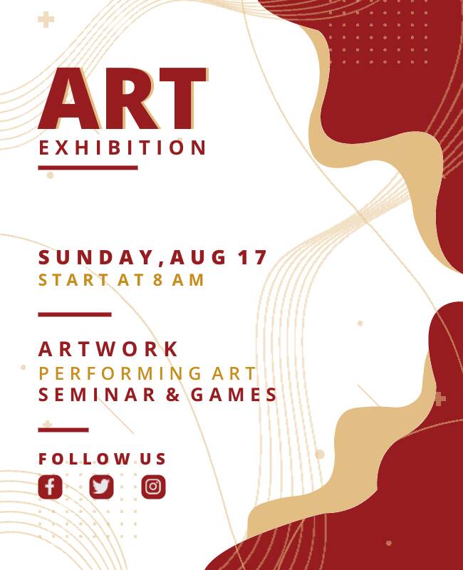 Modern-style art exhibition flyer with a brick-themed background.