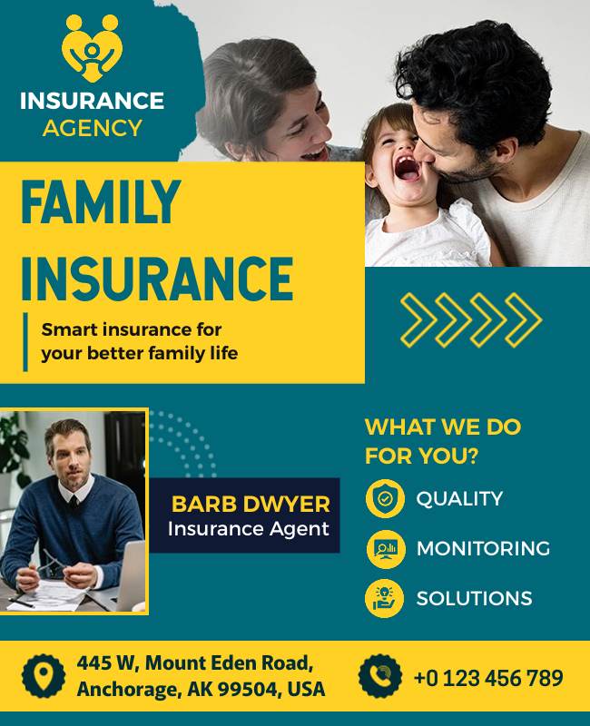 Flyer featuring family image, emphasizing life insurance for protection.