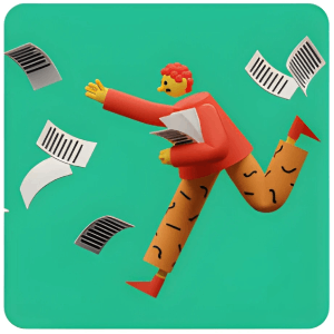 A character doing flyer distribution while running in hurry.