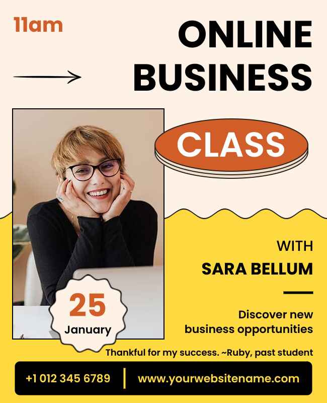 Online business class flyer with a professional, virtual theme.