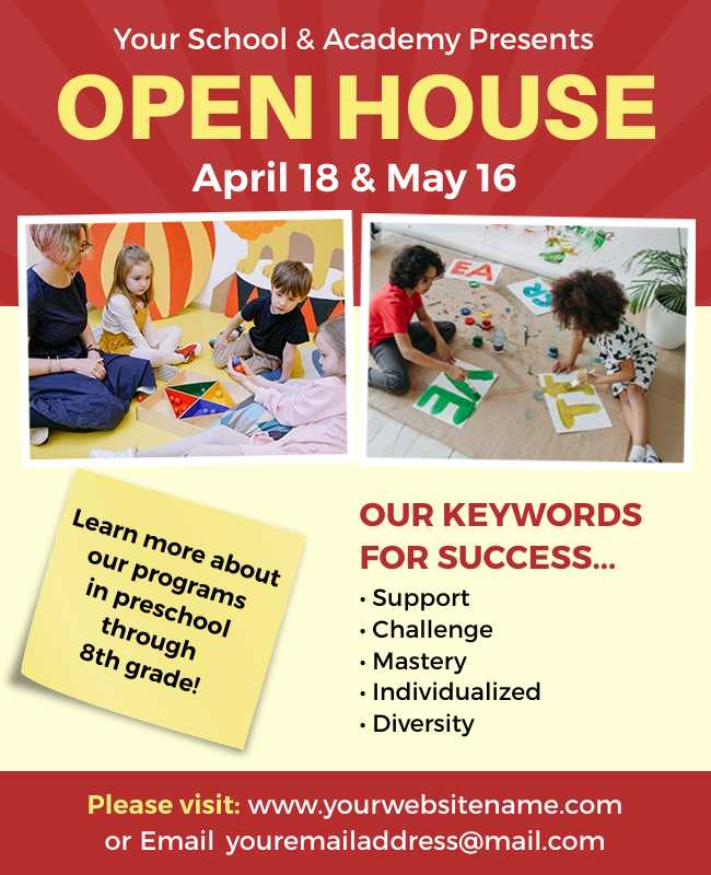 School Open House Flyer showcasing community events and projects.