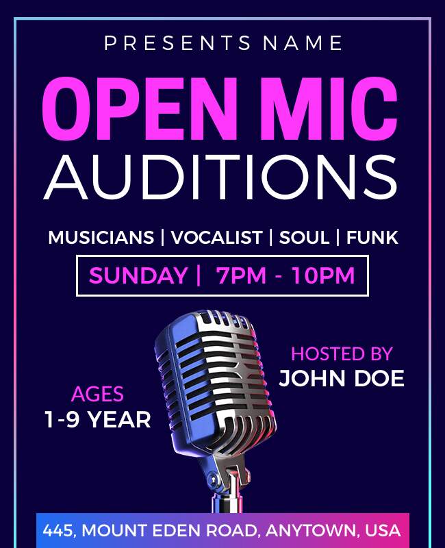 Open Mic Auditions Music Event Flyer Template