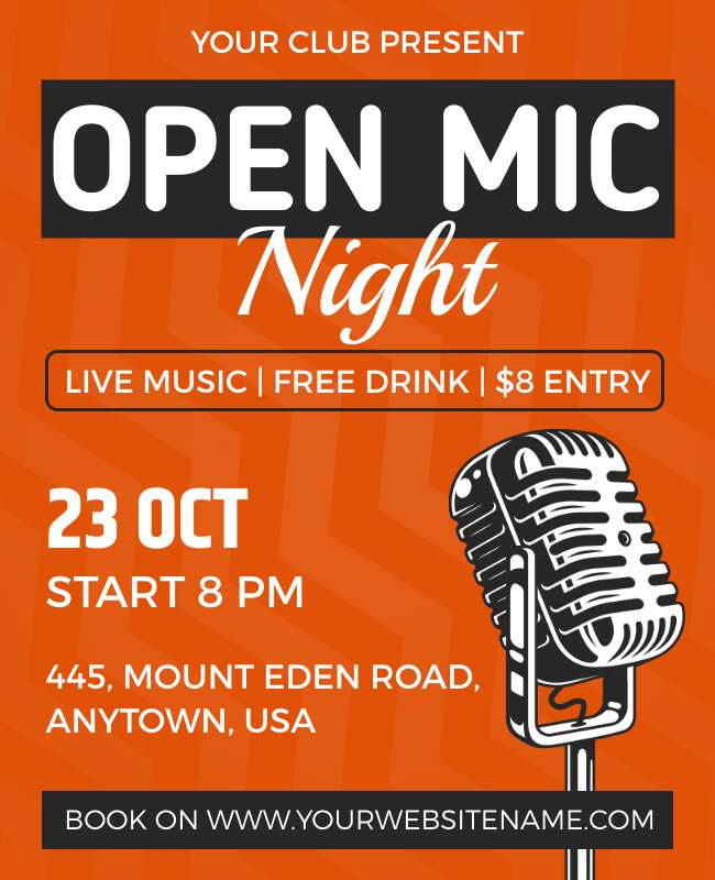 Orange Open Mic Night Event Flyer Template