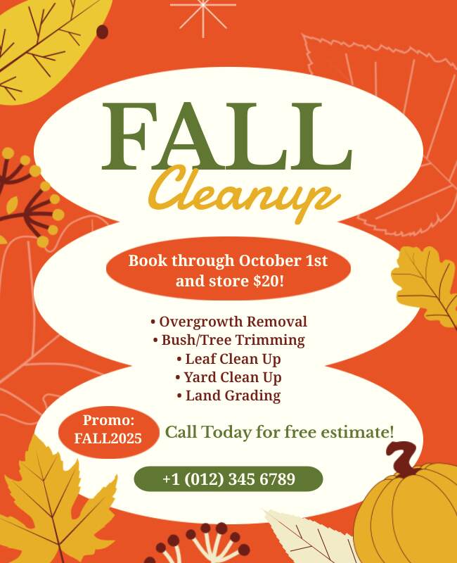 Seasonal cleanup flyer with an orange color scheme.