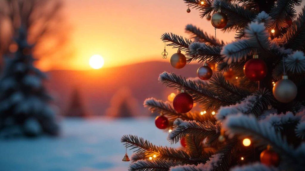 Outdoor Christmas Tree at Sunset wallpaper