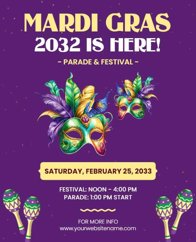 Vibrant Flyer for Mardi Gras Parade and Festivals