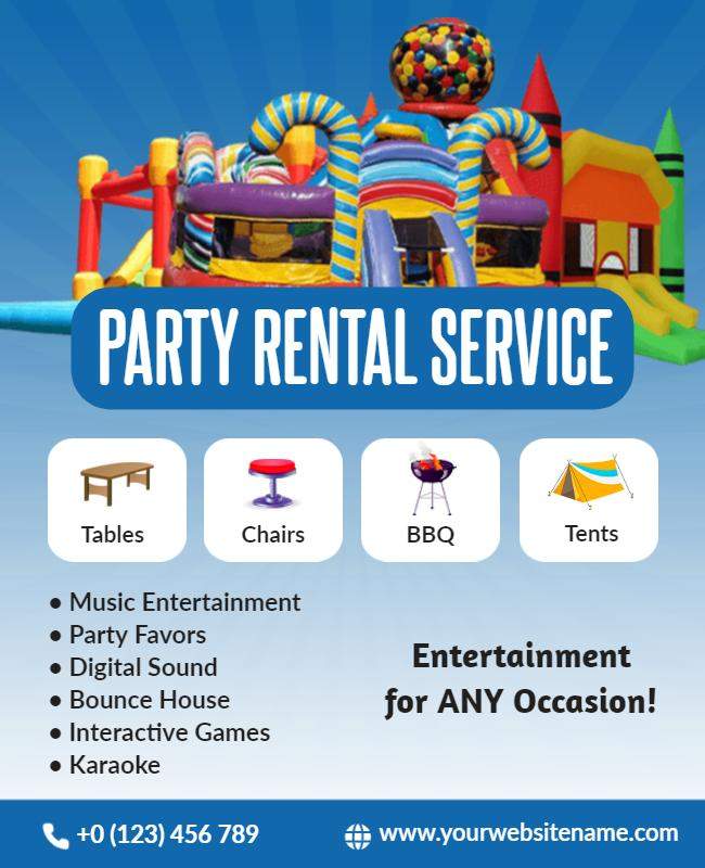 Professional party rental flyers showcasing essential services for unforgettable events