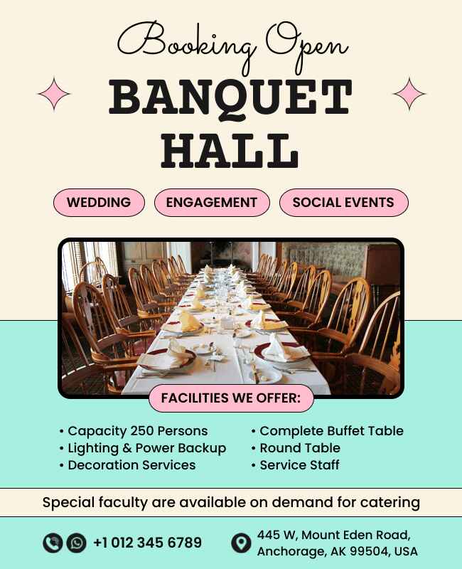 Pastel-themed banquet flyer for elegant and stylish event promotion.