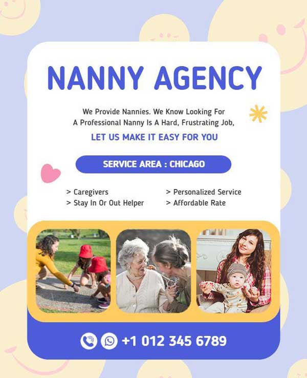 Pastel Colors Nanny Agency Flyer Featuring Soft Design and Service Details