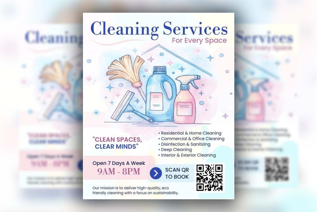 Pastel Watercolor Cleaning Services Promotion Flyer Template