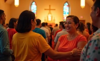 Smiling people in a church celebrating a Pastoral Anniversary