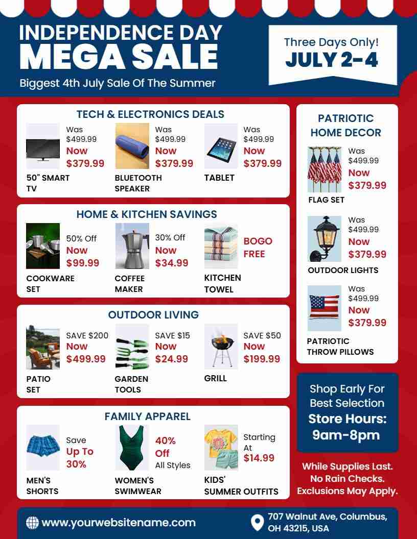 Patriotic 4th of July mega sale flyer template