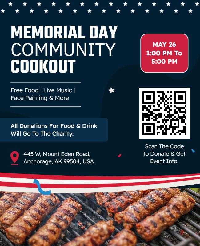 Patriotic Memorial Day Community Cookout Event Flyer Template