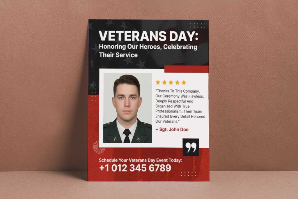 Patriotic Red and White Veterans Day Celebration Flyer Template