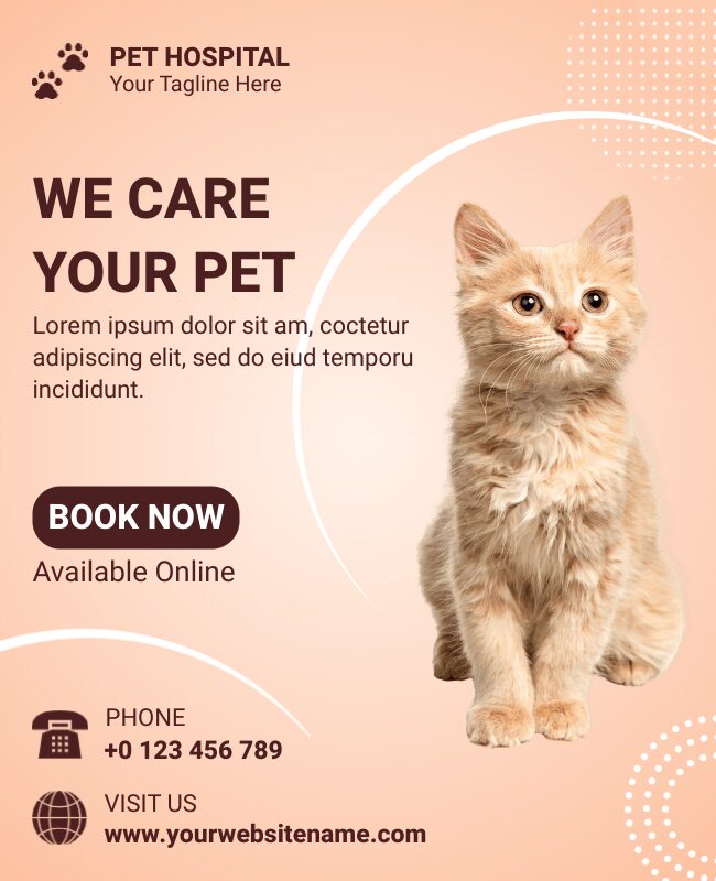 A soft-toned flyer promoting veterinary or pets hospital services.